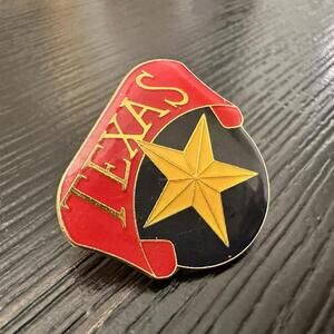 Vintage Gold Tone Texas Star Red Blue Yellow Lapel Hat Pin VGC